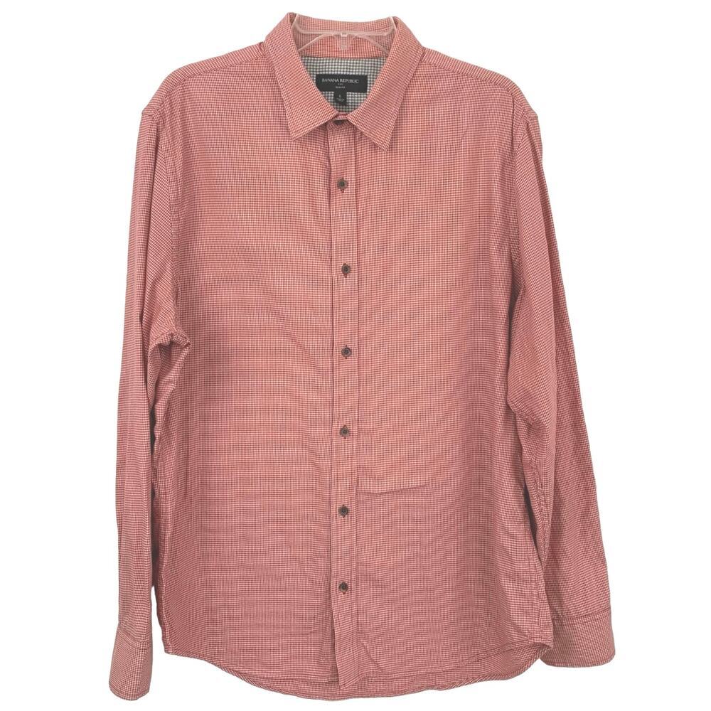 Banana Republic Men’s L Red White Houndstooth Slim Fit Cotton Button Down Shirt